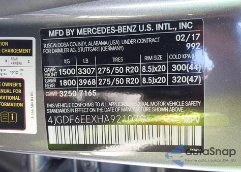 2017 Mercedes-Benz Gls 450 4Matic z USA, uszkodzony, nr VIN 4JGDF6EEXHA921070